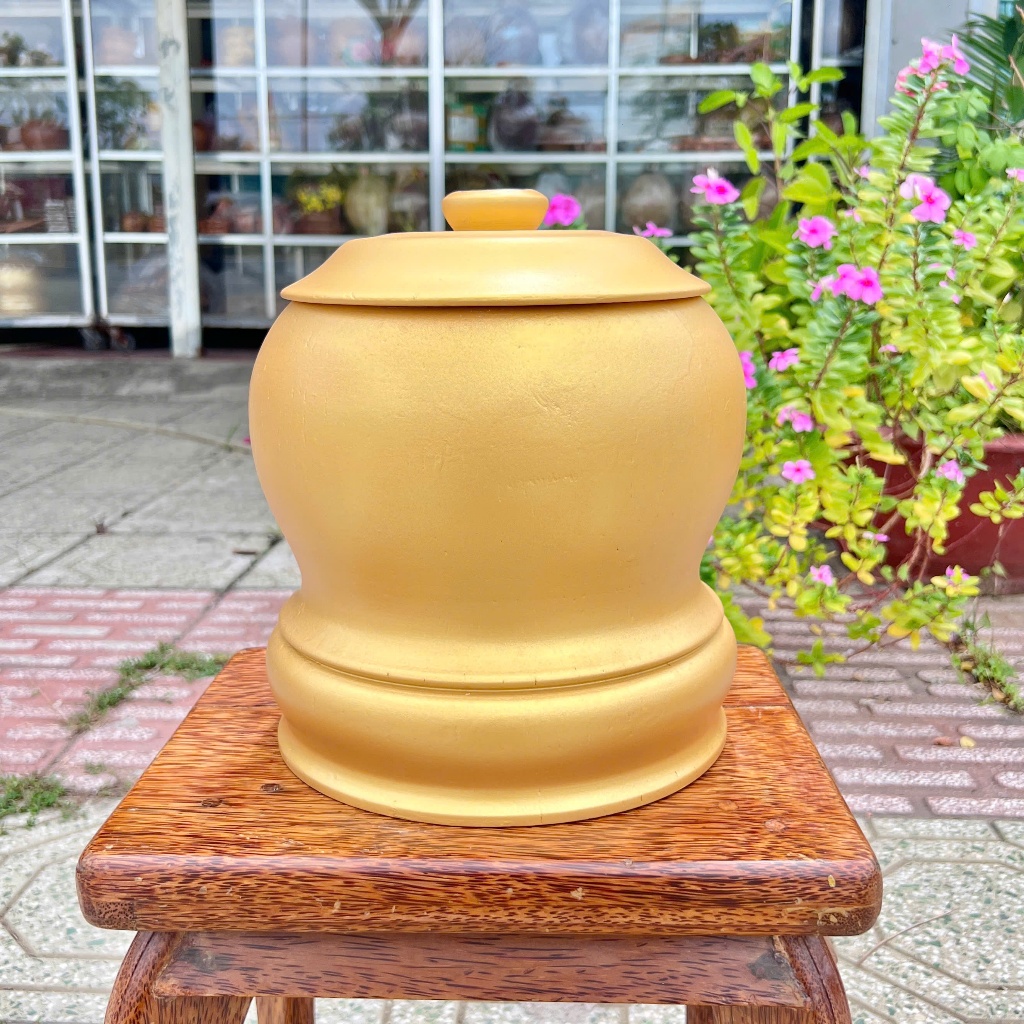 [ TẶNG ẤM 1200ML ] Bình Ủ Ấm Trà Gỗ Dừa Màu Vàng Đồng, Giữ Nhiệt Cao Cấp, Trang Trí Bàn Trà, Quà Tặng Sang Trọng Ý Nghĩa