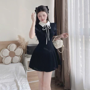 Váy Hanzo Dáng Xoè Xếp Ly Phối Cổ Sơ Mi, Thiết Kế Ôm Eo Tôn Dáng Mặc Đi Làm, Cafe, Dạo Phố