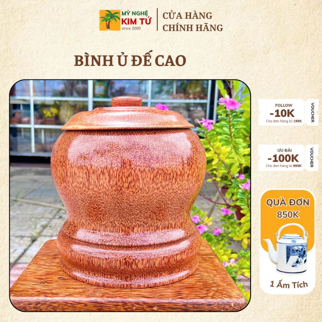 [ TẶNG ẤM 1200ML - 1500ML - 2000ML ] Bình Ủ Ấm Trà Gỗ Dừa Nguyên Khối ĐẾ CAO Giữ Nhiệt Cao Cấp, Trang Trí Bàn Trà Sang