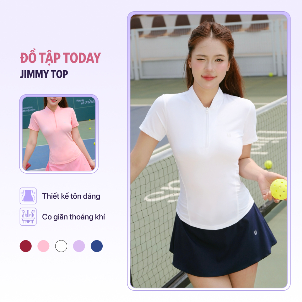 Áo thể thao cổ tàu Jimmy Top thun chất liệu thoảng mát thoải mái chơi pickleball chạy bộ Đồ Tập Today