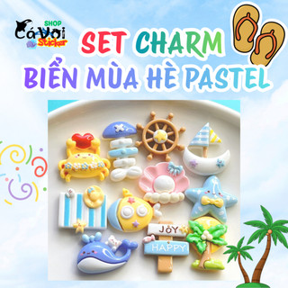 Set Charm Biển Mùa Hè Pastel Ốc Sao Biển Cá Voi Cây Dừa Ngọt Ngào Dễ Thương Phong Cách Hải Dương Trang Trí DIY Xinh Xắn
