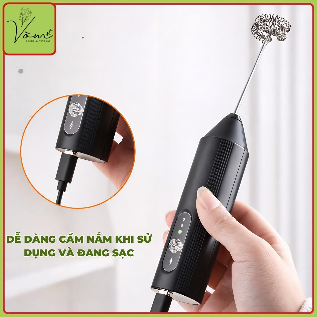 ( Sạc Pin ) Máy Đánh Bọt Sữa Cầm Tay 3 Tốc Độ Công Suất Mạnh Pin Sạc USB Đa Năng Tạo Bọt Cà Phê Latte Matcha Đánh Trứng