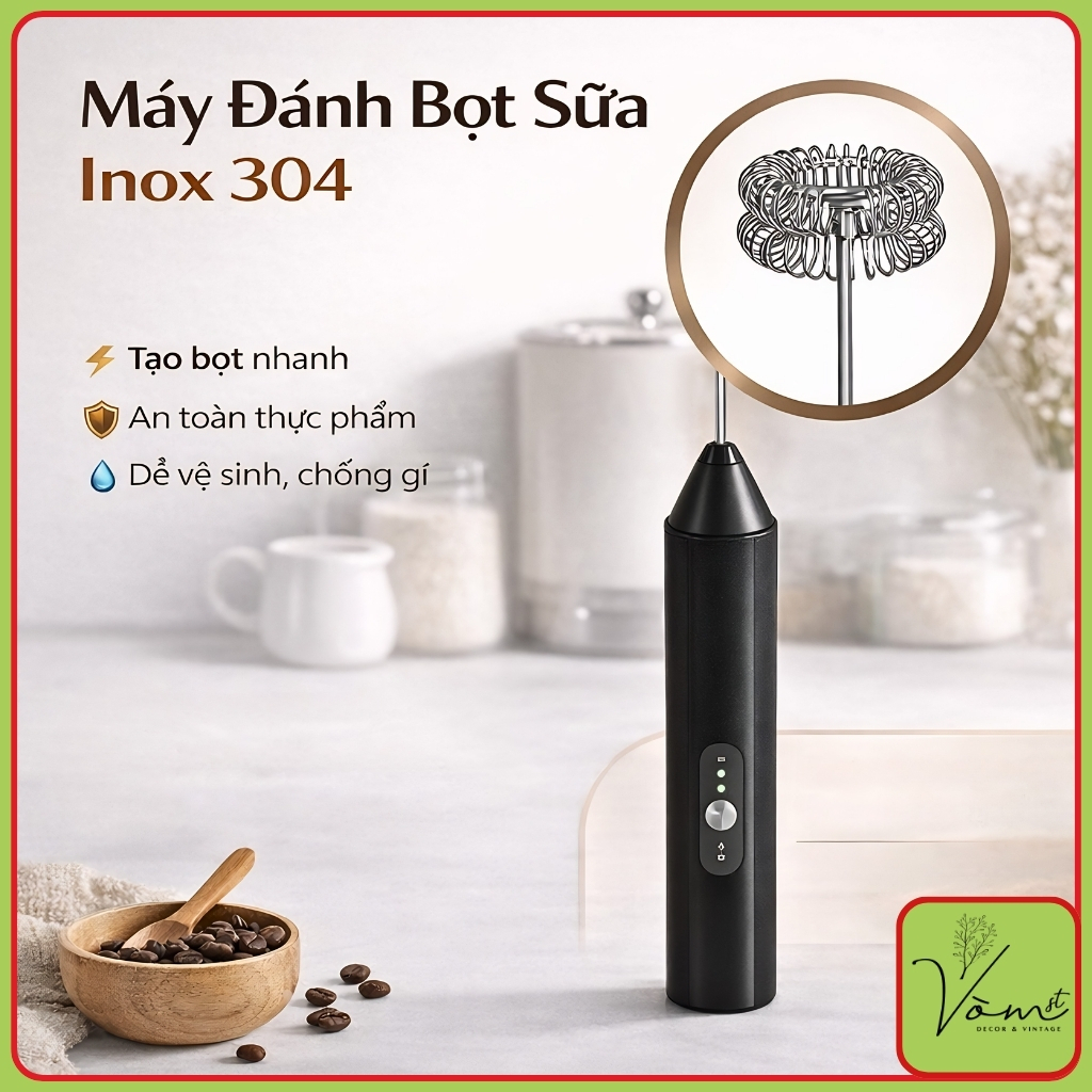 ( Sạc Pin ) Máy Đánh Bọt Sữa Cầm Tay 3 Tốc Độ Công Suất Mạnh Pin Sạc USB Đa Năng Tạo Bọt Cà Phê Latte Matcha Đánh Trứng