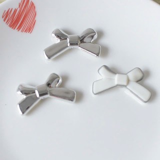 Set Charm Nơ Bạc Gương & Đá Pha Lê Trái Tim Sang Chảnh Lấp Lánh Phong Cách Thanh Lịch Cao Cấp Trang Trí DIY Xinh Xắn