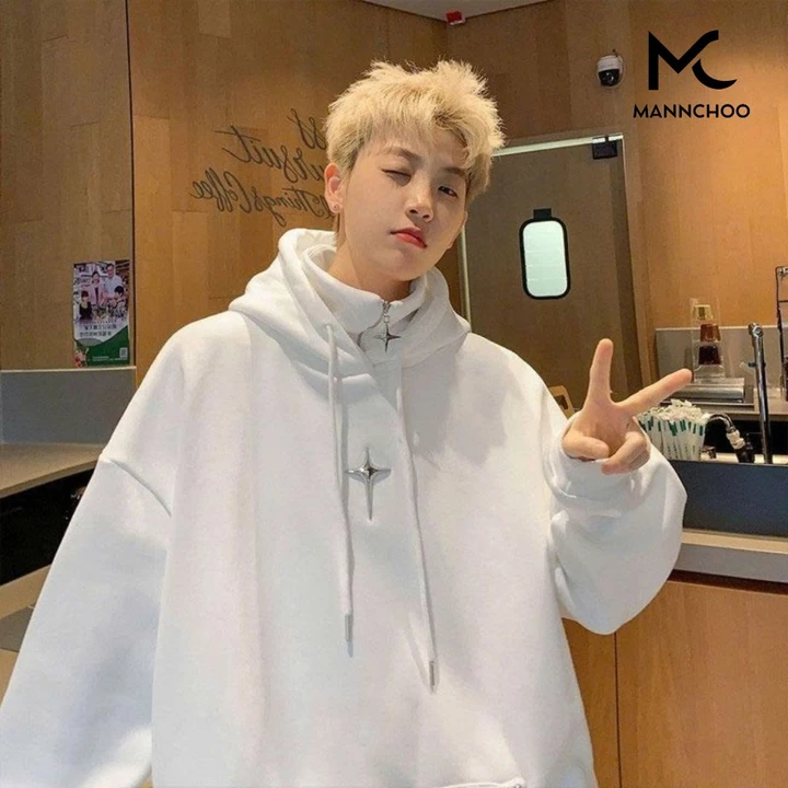 Áo hoodie nam nữ MANNCHOO áo hoodie cổ cao dáng rộng phối khóa kéo thời trang kiểu Ninja, áo nỉ hoodie khóa zip AN656