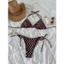 Bikini 2 mảnh đi biển chấm bi nâu áo tam giác quần ship chấm bi
