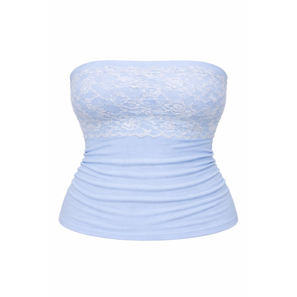 [CN Bigsize] Áo Tube Xanh Pastel Phối Ren
