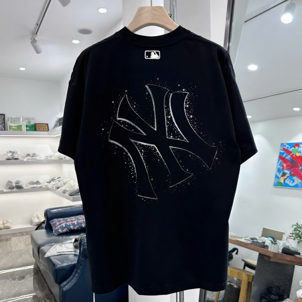 Áo phông MLB nam nữ cao cấp, 100% cotton co giãn 2 chiều , FORM unisex nam nữ, NY NGÀN SAO