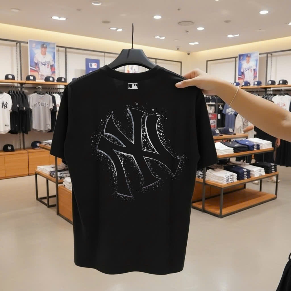 Áo phông MLB nam nữ cao cấp, 100% cotton co giãn 2 chiều , FORM unisex nam nữ, NY NGÀN SAO