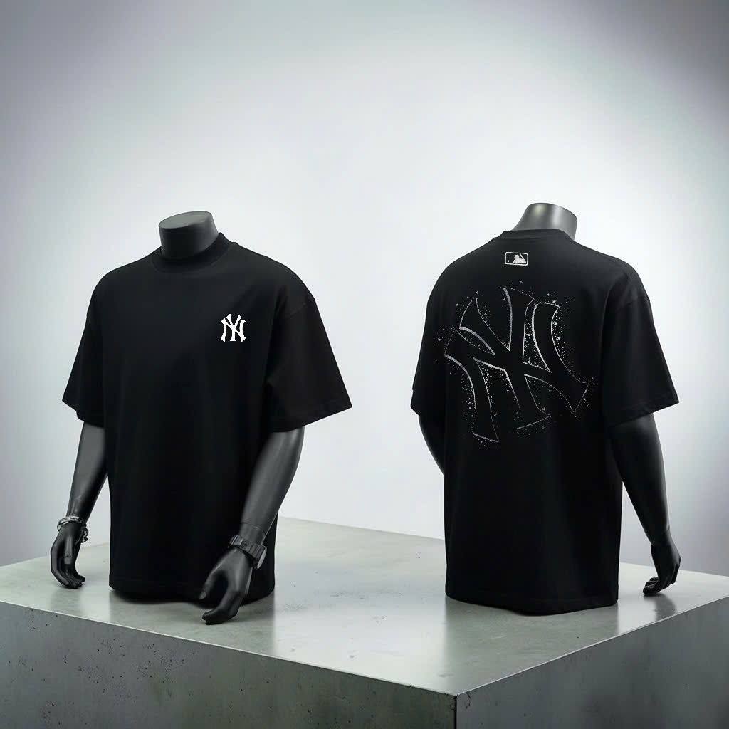 Áo phông MLB nam nữ cao cấp, 100% cotton co giãn 2 chiều , FORM unisex nam nữ, NY NGÀN SAO