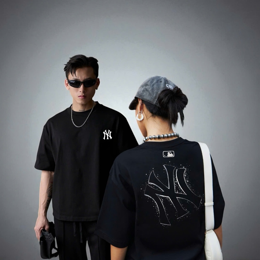 Áo phông MLB nam nữ cao cấp, 100% cotton co giãn 2 chiều , FORM unisex nam nữ, NY NGÀN SAO