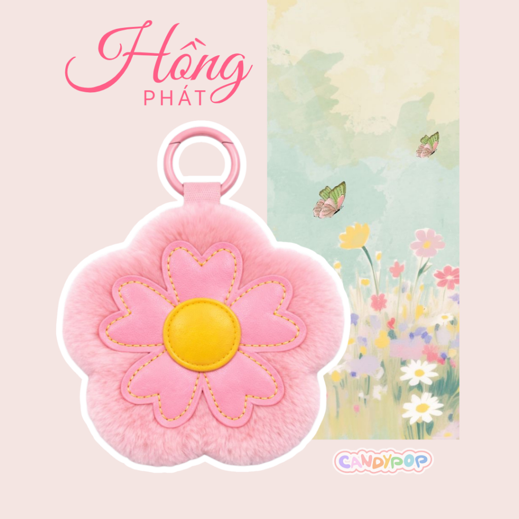 Charm hoa ví Hàng Bông lông mềm mịn có khóa kéo - Móc khóa phụ kiện treo túi xách, ba lô - Quà tặng xinh xắn