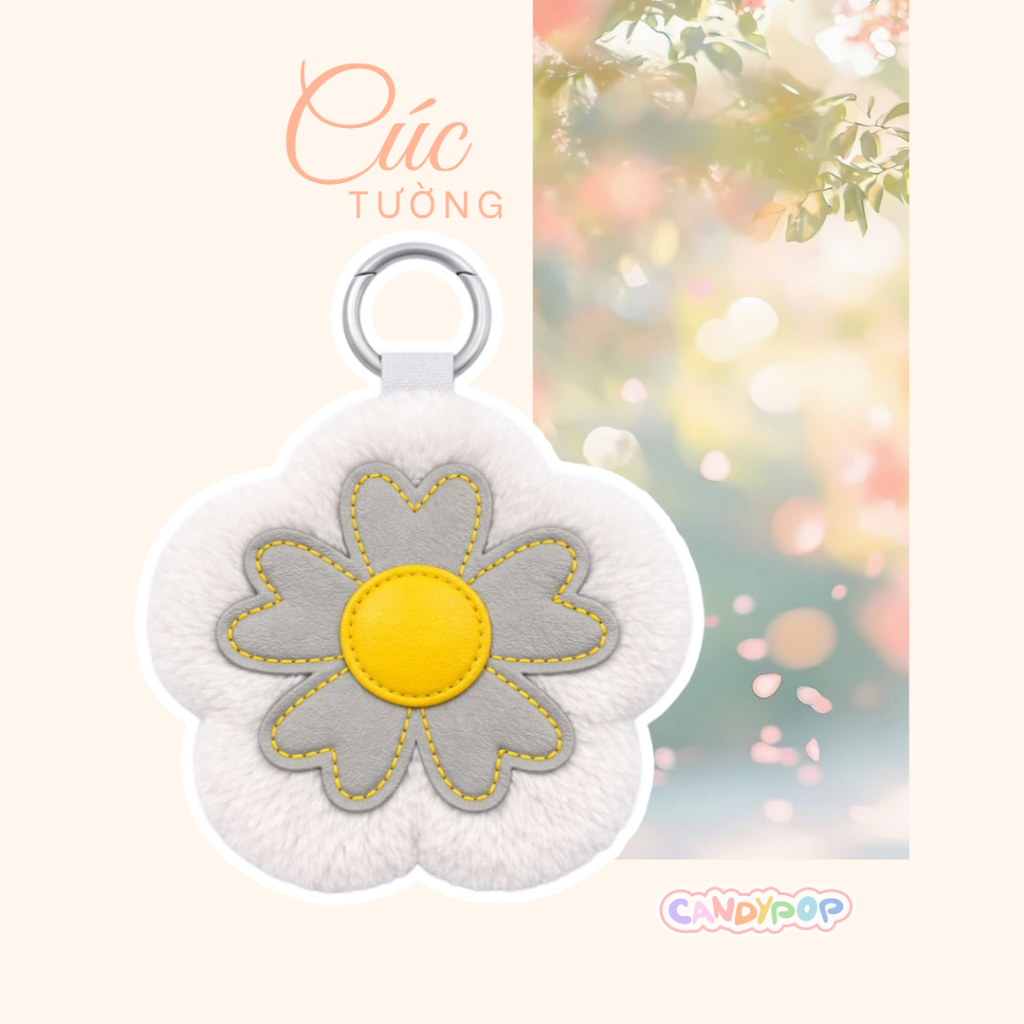 Charm hoa ví Hàng Bông lông mềm mịn có khóa kéo - Móc khóa phụ kiện treo túi xách, ba lô - Quà tặng xinh xắn