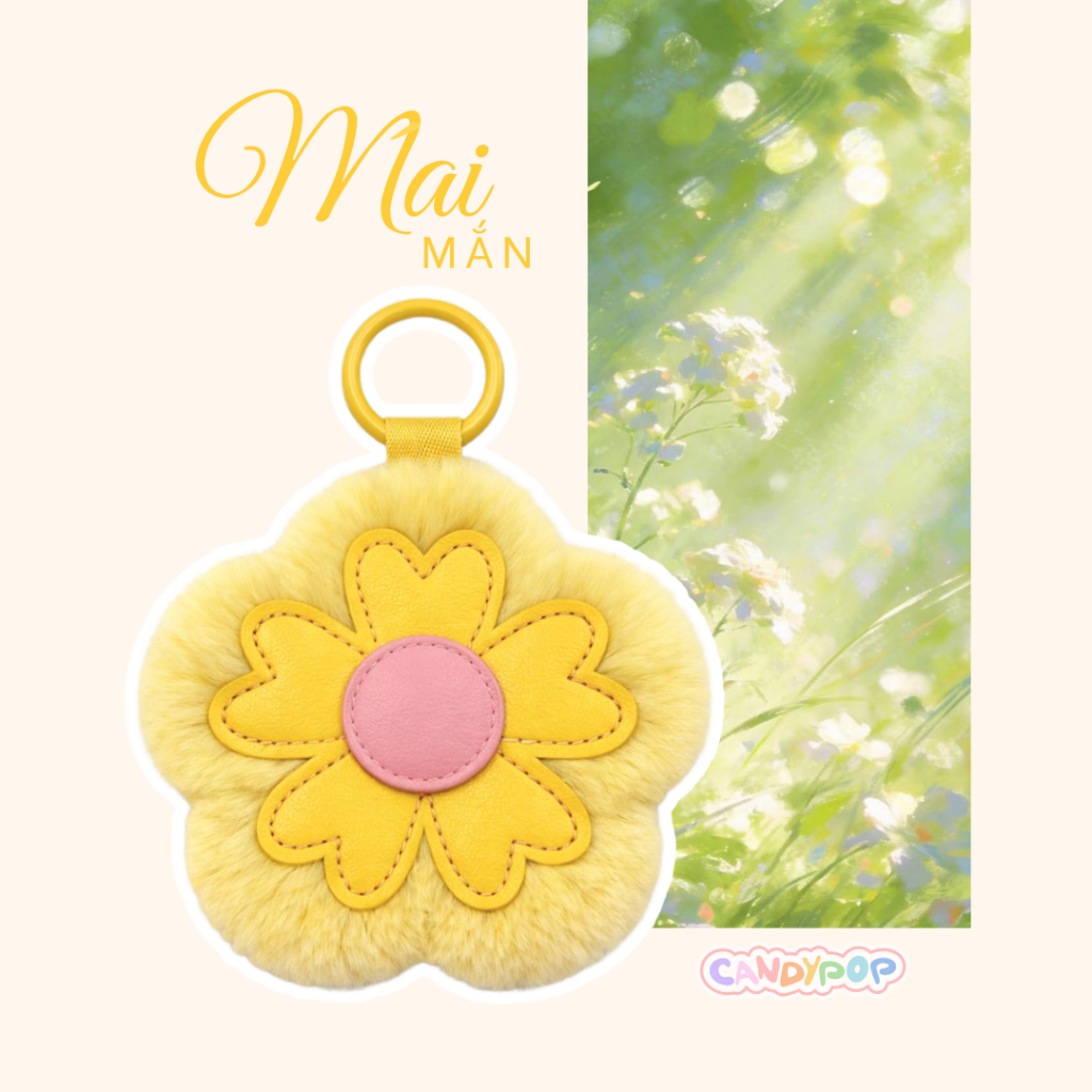 Charm hoa ví Hàng Bông lông mềm mịn có khóa kéo - Móc khóa phụ kiện treo túi xách, ba lô - Quà tặng xinh xắn