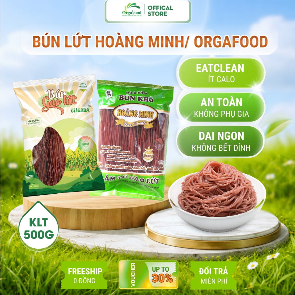 Bún Gạo Lứt Đỏ Đen Hoàng Minh / Orgafood EAT CLEAN 500g Thức Ăn Healthy Giảm Cân Cho Người Ăn Kiêng