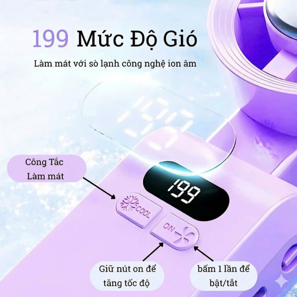 Quạt Mini Fan – Làm Mát Nhanh Với Sò Lạnh, 199 Chế Độ Gió Gập Gọn