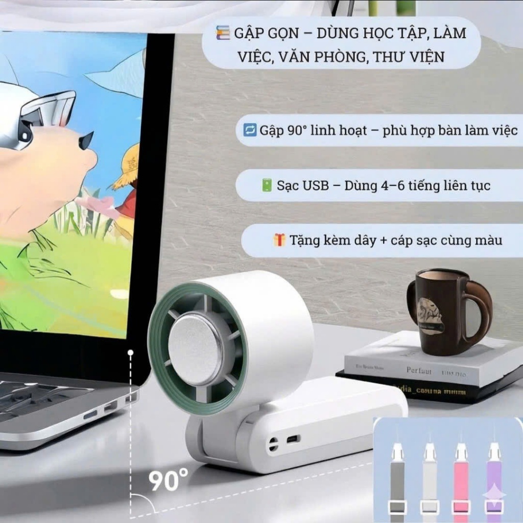 Quạt Mini Fan – Làm Mát Nhanh Với Sò Lạnh, 199 Chế Độ Gió Gập Gọn