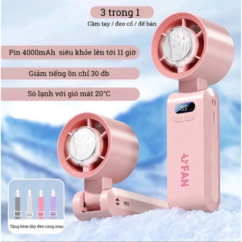 Quạt Mini Fan – Làm Mát Nhanh Với Sò Lạnh, 199 Chế Độ Gió Gập Gọn