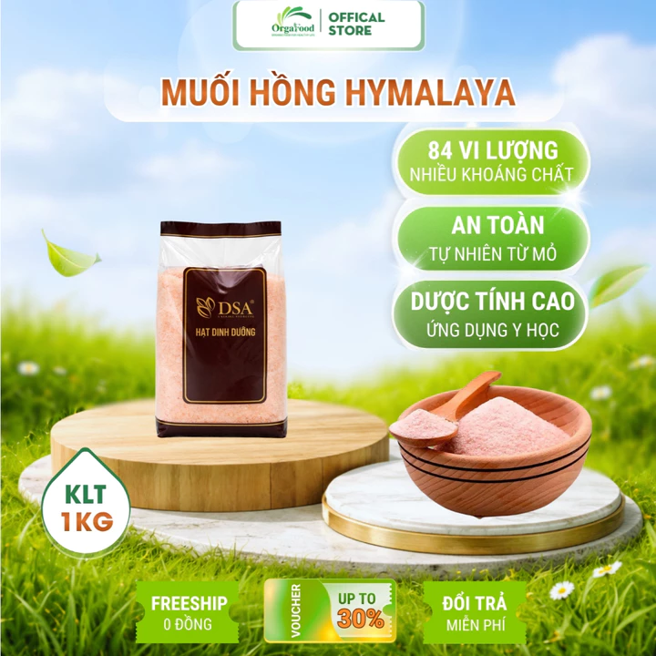 Muối hồng Hymalaya organic 1kg, muối hồng hạt mịn Orgafood, nấu ăn Eatclean, ăn kiêng healthy nhập khẩu Pakistan
