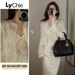 Set Áo Hai Chi Tiết Chất Ren Thêu Hoa Phối Khoác Dài Tiêu Thư Cực Sang - Lychie