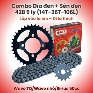 Nhông Sên Dĩa Giá Rẻ: Dĩa đen - Sên đen - 428 9 ly (14T-36T-106L) – Wave TQ/Wave nhỏ/ Sirius 50cc