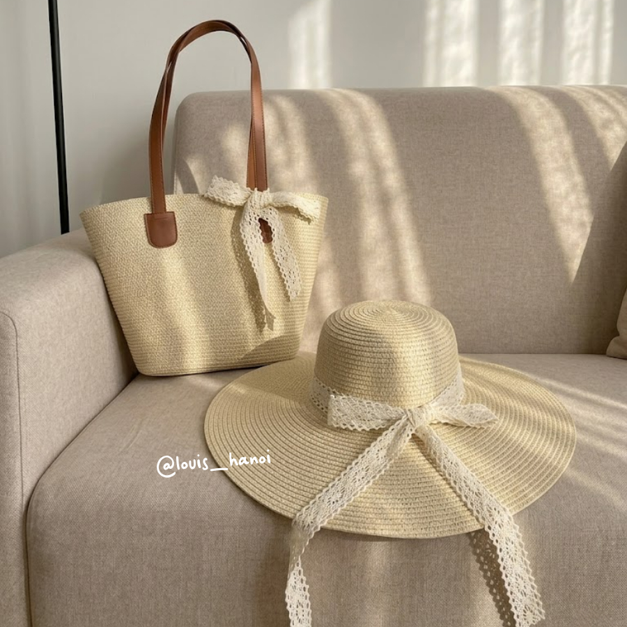 Set Mũ Nón Cói Đi Biển Rộng Vành + Túi Cói Có Khóa Kéo Size To Cao Cấp Sang Xinh Cho Nữ (Nhiều Mẫu)
