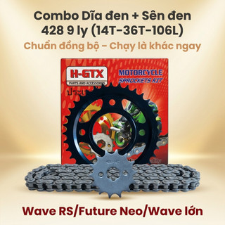 Nhông Sên Dĩa Giá Rẻ: Dĩa Đen + Sên Đen 428 9 Ly (14T-36T-106L) – Wave RS / Future Neo / Wave Lớn