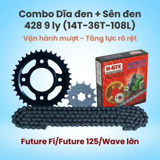 Nhông Sên Dĩa Giá Rẻ: Dĩa Đen + Sên Đen 428 9 Ly (14T-36T-108L) – Future Fi / Future 125 / Wave Lớn