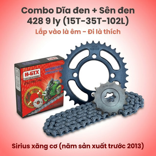 Nhông Sên Dĩa Giá Rẻ: Dĩa Đen + Sên Đen 428 9 Ly (15T-35T-102L) – Sirius Xăng Cơ (Trước 2013)