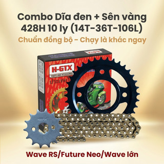 Nhông Sên Dĩa Giá Rẻ: Dĩa Đen + Sên Vàng 428H 10 Ly (14T-36T-106L) – Wave RS / Future Neo / Wave Lớn