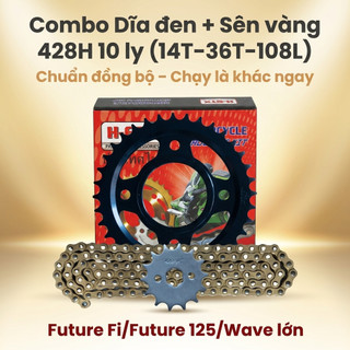 Nhông Sên Dĩa: Dĩa Đen + Sên Vàng 428H 10 Ly (14T-36T-108L) – Future Fi / Future 125 / Wave Lớn