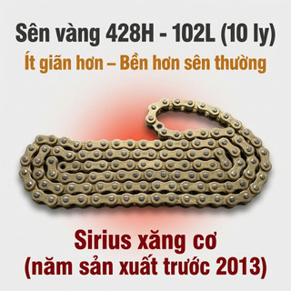 Nhông Sên Dĩa Giá Rẻ: Dĩa Đen + Sên Vàng 428H 10 Ly (15T-35T-102L) – Sirius Xăng Cơ (Trước 2013)