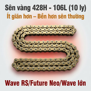 Nhông Sên Dĩa: Dĩa Vàng Đồng + Sên Vàng 428H 10 Ly (14T-36T-106L) – Wave RS / Future Neo / Wave Lớn