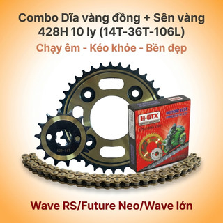Nhông Sên Dĩa: Dĩa Vàng Đồng + Sên Vàng 428H 10 Ly (14T-36T-106L) – Wave RS / Future Neo / Wave Lớn