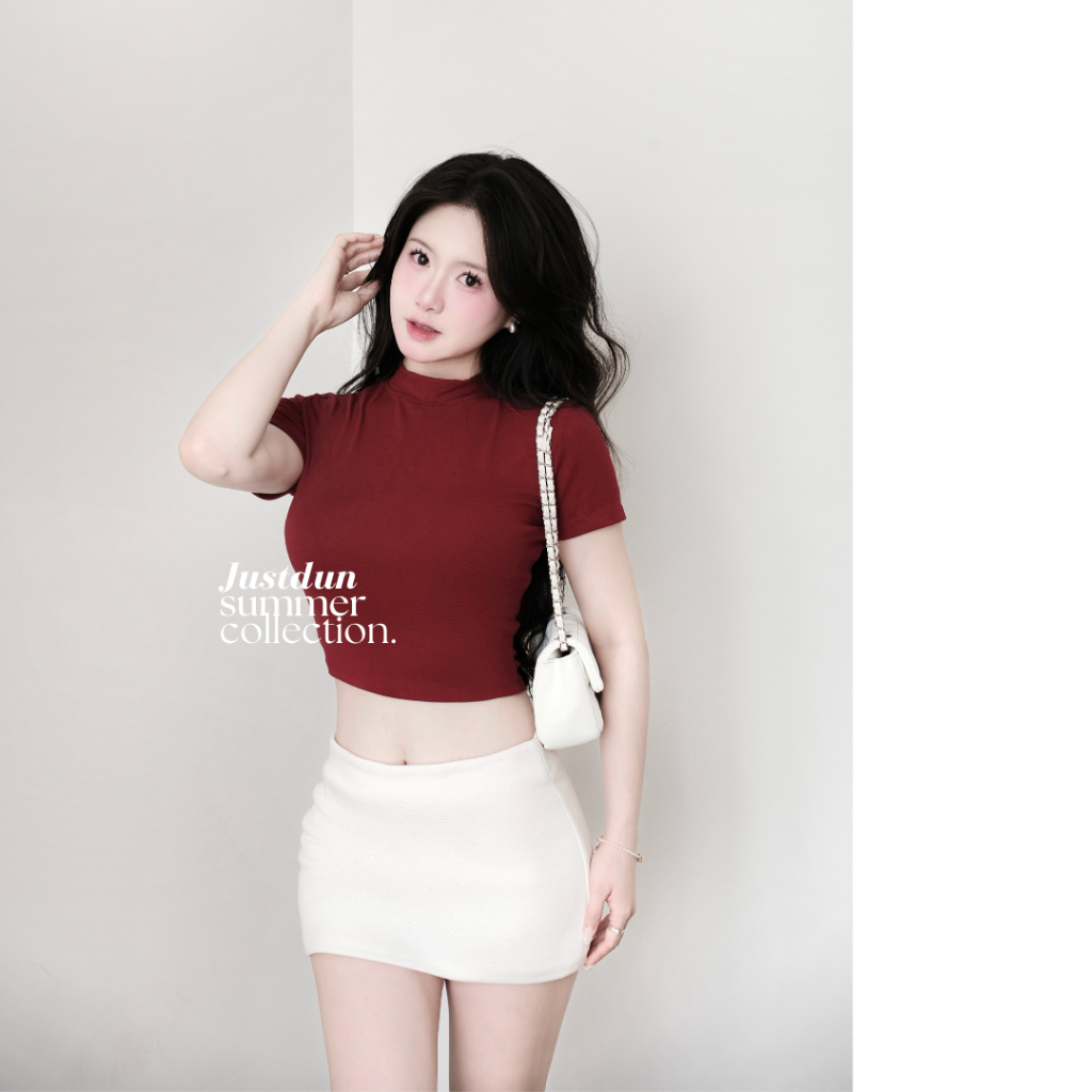 Áo thun croptop cộc tay nữ basic chất cotton mịn co giãn Justdun CT4