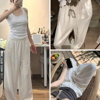 Quần Vải Đũi Nữ Ống Rộng Cạp Chun - Quần Suông Đũi Xước Có Dây Rút Tiện Dụng Siêu Mát Mẻ Cho Mùa Hè