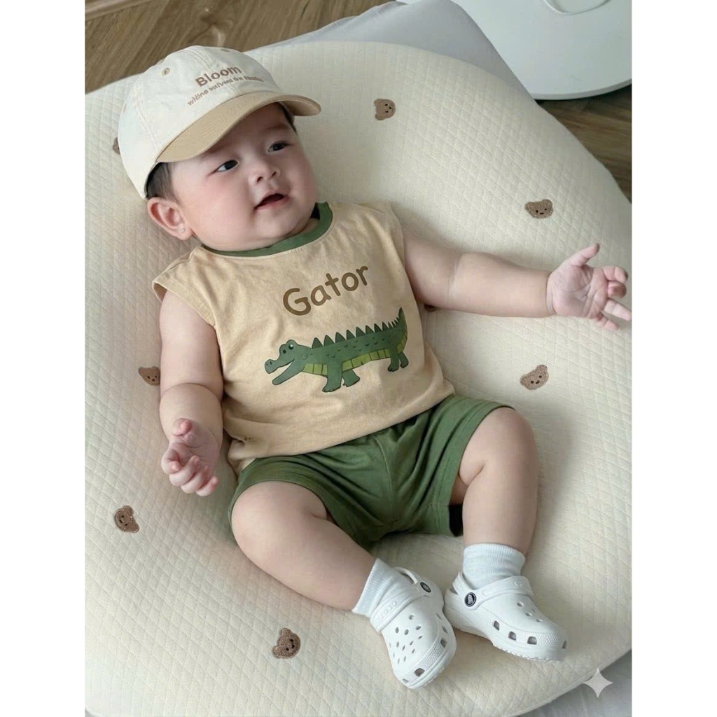 Bộ quần áo tanktop hoạ tiết  GẤU, CÁ SẤU, KHỦNG LONG  đáng yêu, chất vải cotton mềm mịn ,  co dãn,thấm hút mồ hôi cho bé
