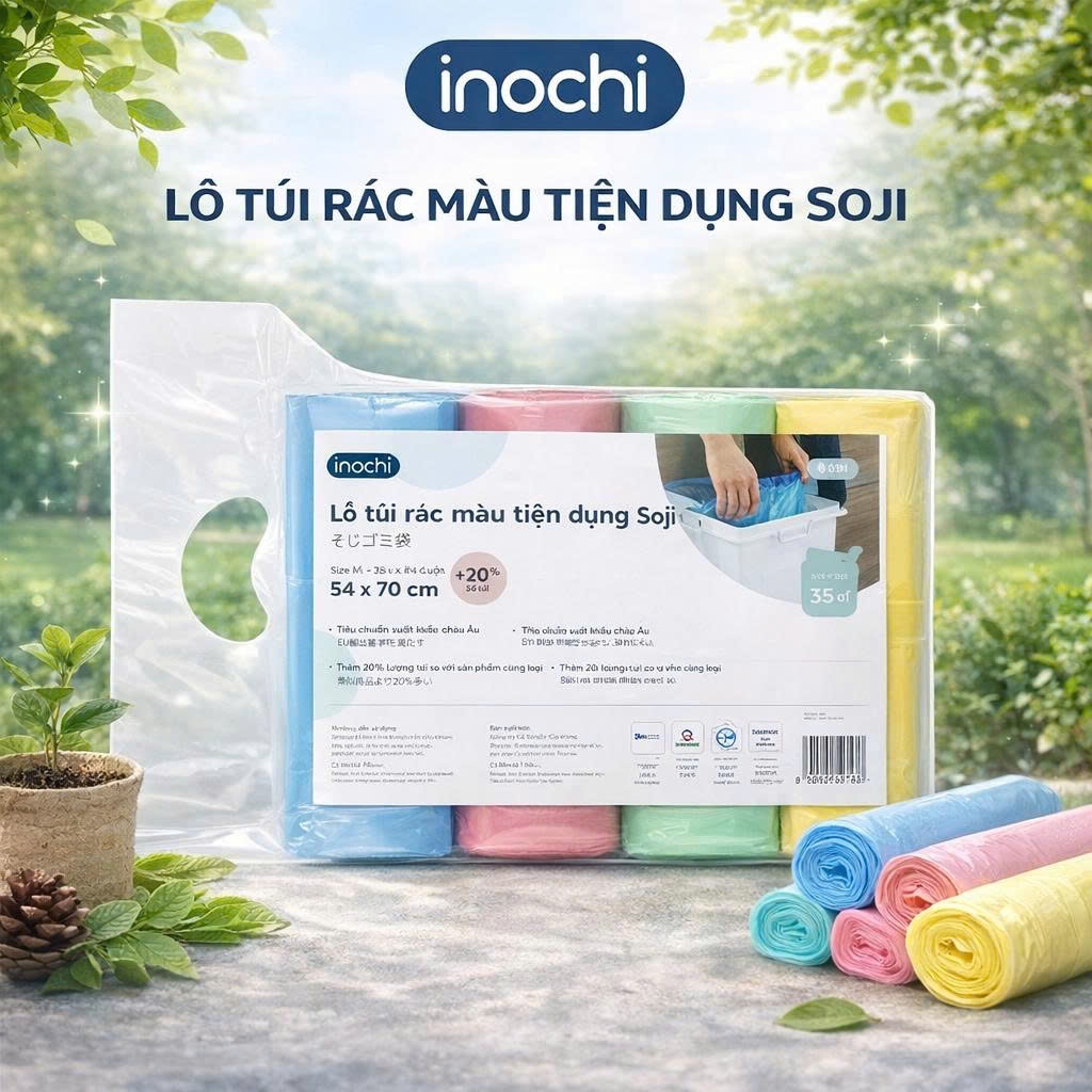 Lô túi rác màu tiện dụng Inochi - Soji 4 x 10L, 25L, 50L có quai cầm(4 ...