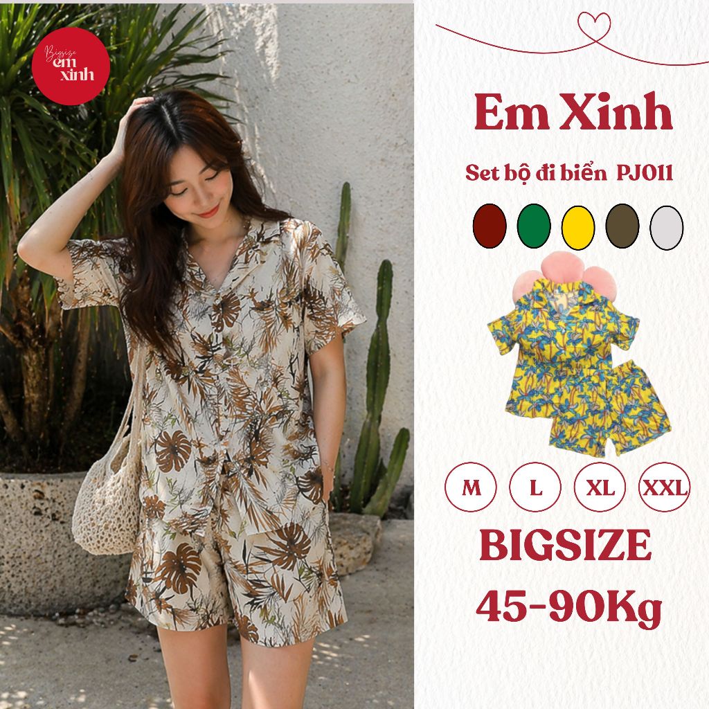 Set bộ đi biển hoạ tiết hoa lá chất vải lụa nhật size 45-90kg PJ011