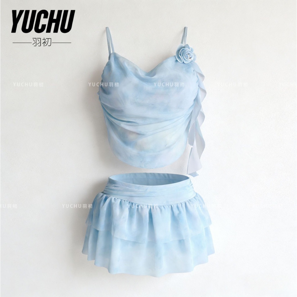 Bikini Nữ 2 Mảnh Váy Lưới Loang Màu – Đồ Bơi Che Bụng Kín Đáo, Tôn Dáng Đi Biển/Resort/Onsen Cao Cấp