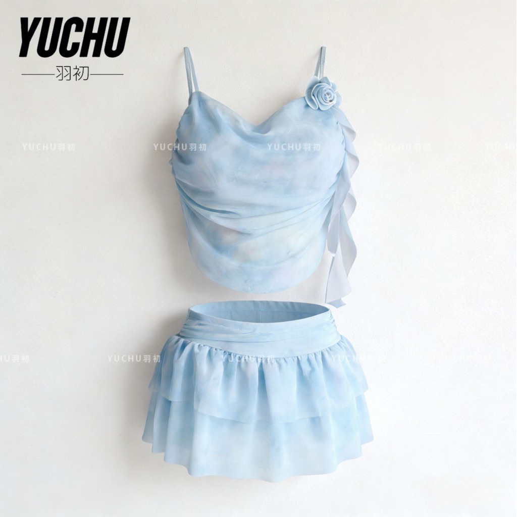 Bikini Nữ 2 Mảnh Váy Lưới Loang Màu – Đồ Bơi Che Bụng Kín Đáo, Tôn Dáng Đi Biển/Resort/Onsen Cao Cấp