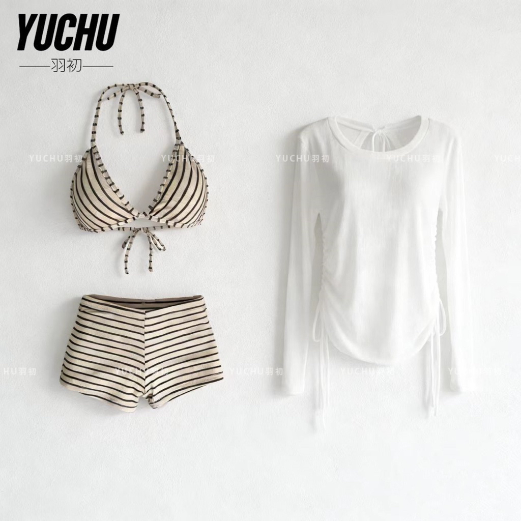 Bikini Nữ Sọc Sexy – Set Đồ Bơi 2 Mảnh Nâng Ngực Cho Ngực Nhỏ, Phong Cách Pure Gợi Cảm Đi Biển Tắm Suối Nước Nóng