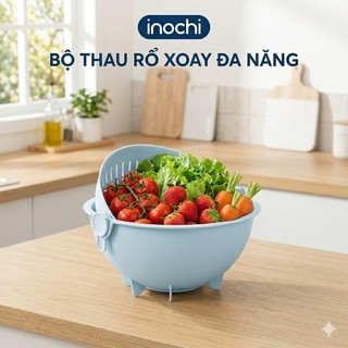 Bộ thau rổ xoay đa năng Inochi - 28 cm màu Hồng/Xanh/Ghi
