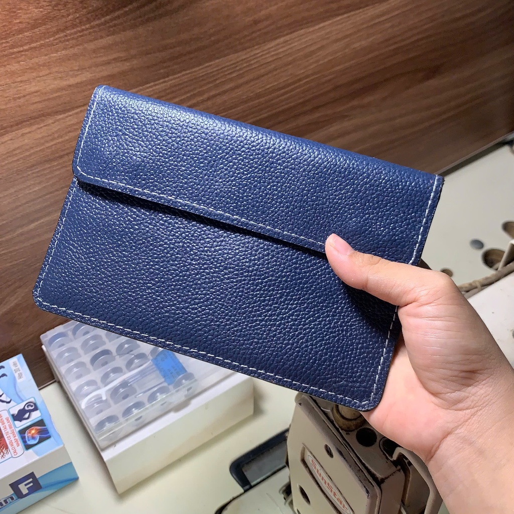 (Da Bò Togo) Ví Da Đựng Giấy Tờ Đăng Kiểm Xe Ô Tô Da Bò Thật Mẫu 01 - Xanh Navy - VDK-DB01-NN