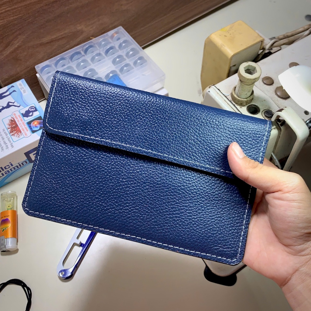 (Da Bò Togo) Ví Da Đựng Giấy Tờ Đăng Kiểm Xe Ô Tô Da Bò Thật Mẫu 01 - Xanh Navy - VDK-DB01-NN