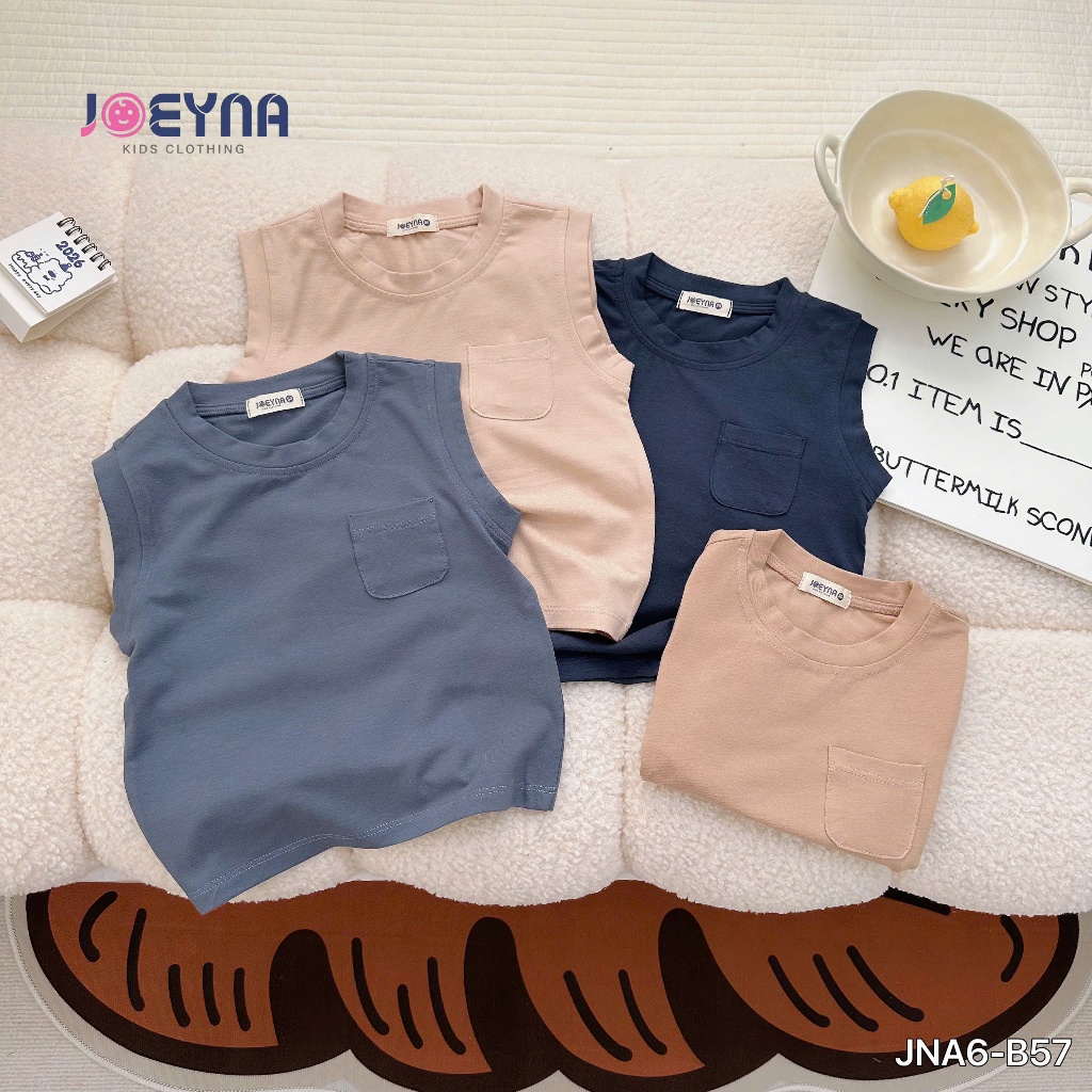 Set bộ ba lỗ Joeyna B57 ba lỗ trơn túi cho bé 8-24kg
