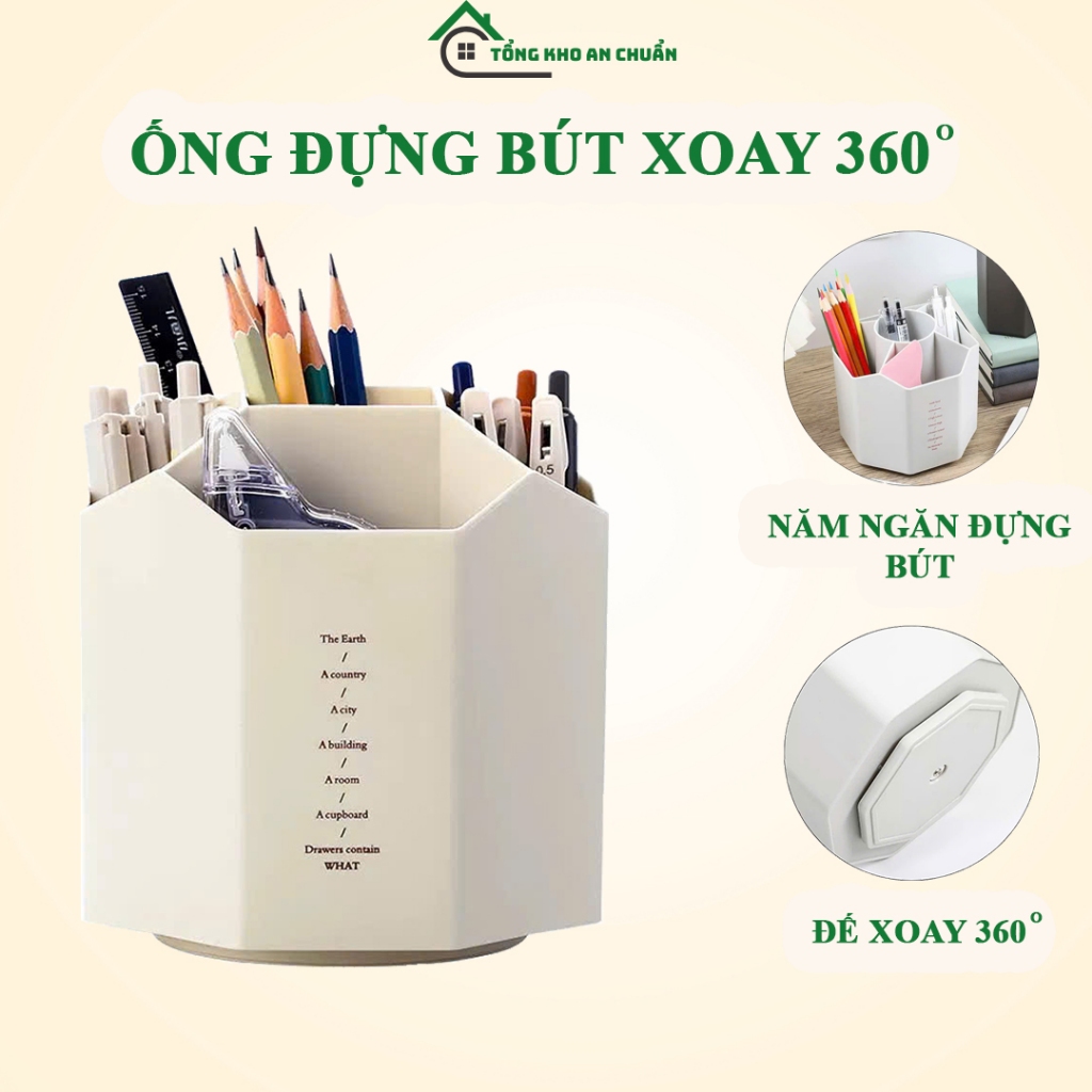 Ống đựng bút 5 ngăn nhựa xoay 360 đựng bút đồ dùng học tập khoa học độc đáo