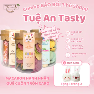 Combo Bảo Bối Bánh Ăn Vặt 3 Hũ 250 - 500ml Quế Cuộn Caro Macaron Tuệ An Tasty, Bổ Sung Dinh Dưỡng, Vitamin Cho Bé