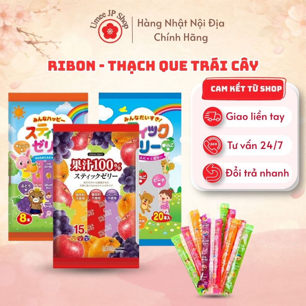 Thạch que 100% nước ép trái cây RIBON Nhật Bản an toàn cho bé