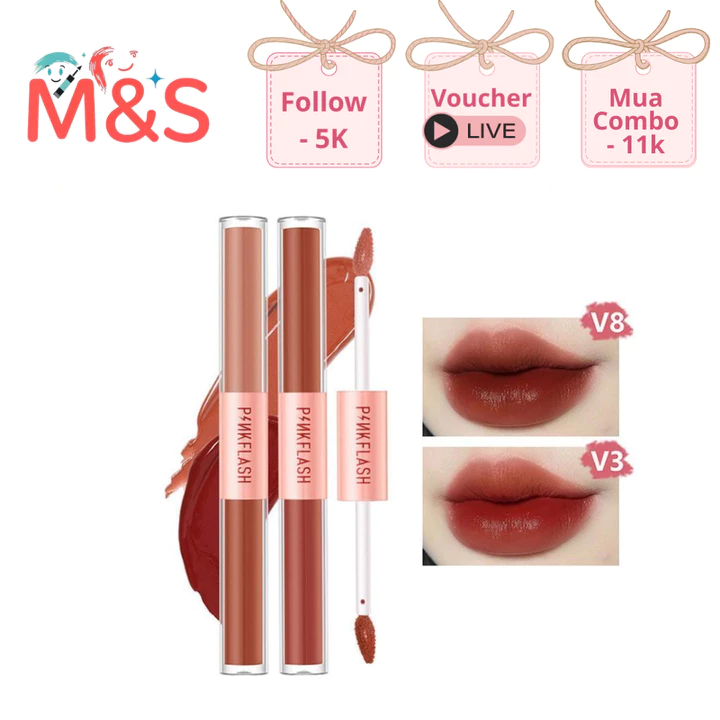 Son kem tint lì hai đầu PINKFLASH bền màu, sắc tố cao, lâu trôi 2 trong 1 30g L13